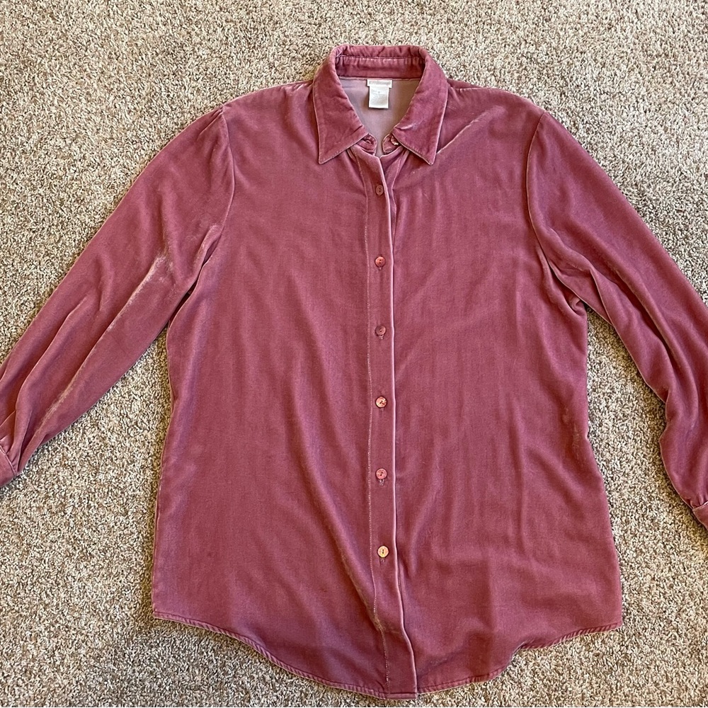Soft Surroundings Rose Velvet Shirt Size S